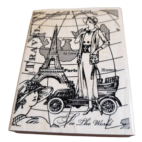 Stampabilities See The World Paris Travel Large Wood Mounted Rubber Stamp OR1009 - Picture 1 of 8